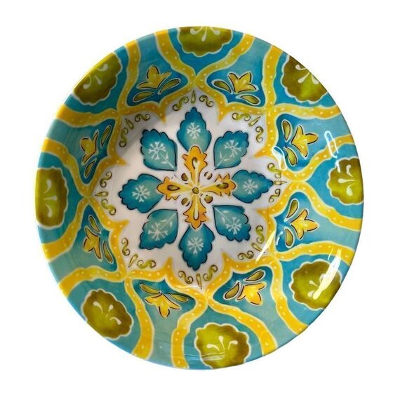 4 LAURIE GATES MOROCCAN BOHO MELAMINE CEREAL SOUP BOWL BLUE YELLOW GREEN 8.75 - Picture 5 of 11